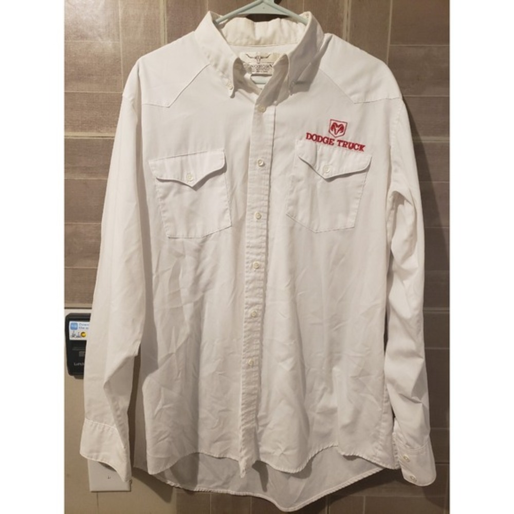 Dodge Truck Long Sleeve Dress Shirt White Needs Cleaned Size XL‎ Mens